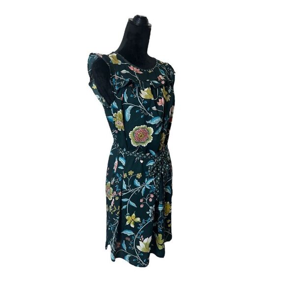 Loft Green Floral Flutter Cap Sleeve Belted Dress Size Small - Picture 7 of 16